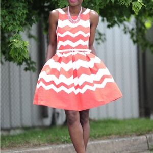 The Limited Orange Chevron Flounce Skirt Dress